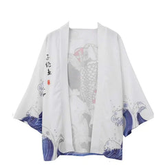 Flying Sky Koi Fish 3/4 Sleeve Kimono - KIMONO