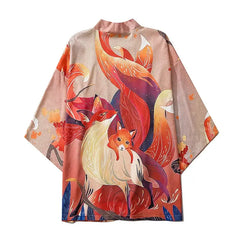 Fox Japanese Style 3/4 Sleeve Kimono - Orange / XXL - KIMONO