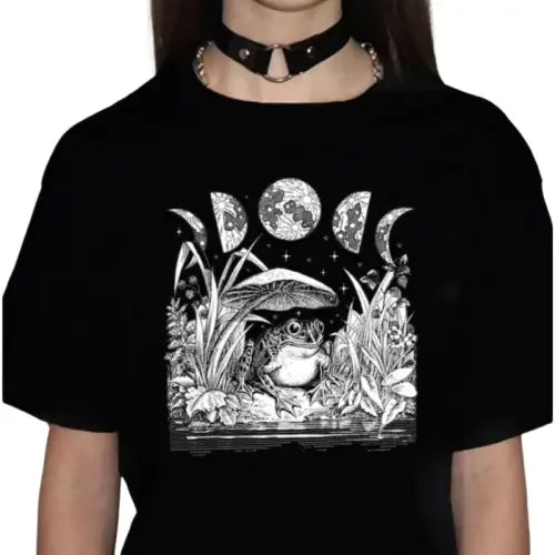 Frog Mushroom Moon Witchy T-Shirt - Black / XS
