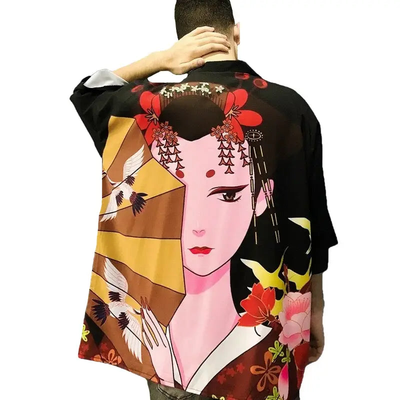 Geisha Japanese Traditional Kimono - Black / L - KIMONO