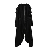 Gothic Asymmetric Hooded Double Coat with Zipper Black / S