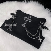 Gothic Black Beanie with Bat Wings Chain / One Size