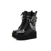 Gothic Chains Round Toe Mid Calf Boots Euro Size Black / 4