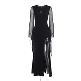 Gothic Hollow Mesh Midi Dress for Women Black / S