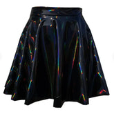 Gothic Holographic Rainbow PVC Vinyl Flared Rave Skirt