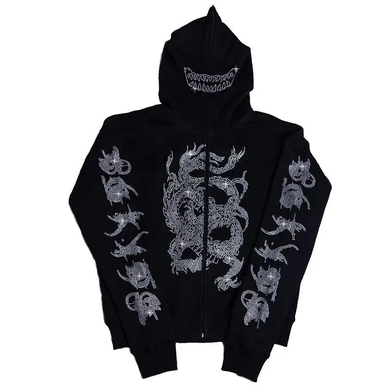 Gothic Oversize Jacket with Hood - White-Black 2 / S