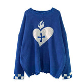 Gothic Oversized Heart Knitted Long Sleeve Sweatshirt