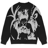 Gothic Printed Loose Knitted Sweater for Women Black / M