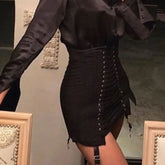 Gothic Punk High Waist Lace Up Mini Skirt Black Beige