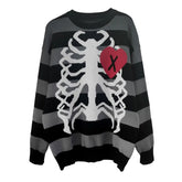 Gothic Skeleton Striped Knitted Sweater for Men and Women