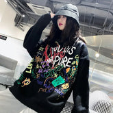 Graffiti Color Explosion Oversize Cotton Sweatshirt Black