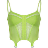 Green Color Spaghetti Strap Push Up Crop Corset
