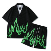 Green Flame Set Shirt and Short for Men