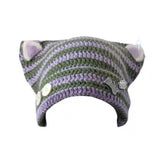 Harajuku Style Cat Ears Striped Knitted Hat with Star Brooch