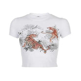 Harajuku Tiger Ribbed Crop Tops for Women