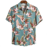 Hawaiian Short Sleeve Shirt with Tropical Print Blue. / M