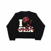 Heart Alphabet Knitted Pullover Casual Sweater Black / M