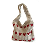 Heart Knitted Shoulder Handle Tote Handbags
