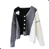 Heart Knitted Single Breasted V Neck Cardigan Sweater Grey