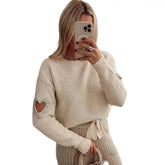 Heart O Neck Knit Long Sleeve Pullover Sweater