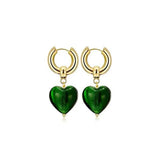 Heart Stainless Steel Dangle Hoop Earring Green