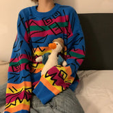 Hieroglyphs Rainbow Striped Knitted Sweater / One Size