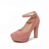 High Heel Suede Ankle Strap Platform Pumps