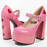 High-Heeled Shoes With Platform And Heart Decoration Buckle