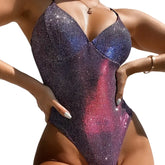 High Waist Glittering Rhinestone Swimwear Set Purple 1