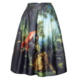 High Waist Pleated Skirt with Princess Oil Painting Print