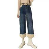 High Waisted Long Straight Velvet Jeans for Women Style 2