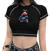 Higher World Senseless Mushroom Print Crop Top Black / S