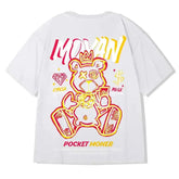 Hip Hop Short Sleeve T Shirt with Oversized Prints White