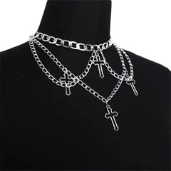 Hollow Cross Pendant Necklace - Silver