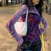 Hollow Out Front Long Sleeve Turtleneck Blouse