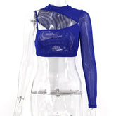 Hollow Shoulder Mesh Short Tops Crop