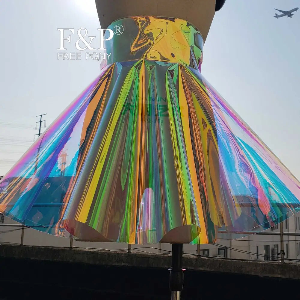 Holographic Rainbow Iridescent PVC High Waist Skirt - Green