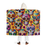 Hooded Sherpa Fleece Blanket Sugar Skull Design One size