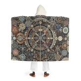 Hooded Sherpa Fleece Blanket with Ancient Symbol Design