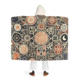 Hooded Sherpa Fleece Blanket with Ancient Symbol Design