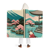 Hooded Sherpa Fleece Blanket with Japanese Cherry Blossom