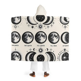 Hooded Sherpa Fleece Blanket with Moon Phase Design