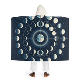 Hooded Sherpa Fleece Blanket with Moon Phases Design