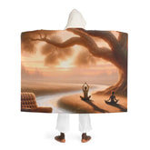 Hooded Sherpa Fleece Blanket with Oak and Sunset Scene