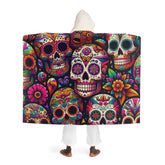 Hooded Sherpa Fleece Blanket with Sugar Skull Design