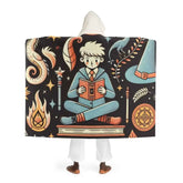 Hooded Sherpa Fleece Blanket with Wizard Pattern One size