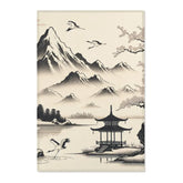Japanese Art Distinct Area Rug with Serene Ink Landscape