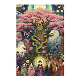 Japanese Folklore Area Rug with Cherry Blossom Design 24’’