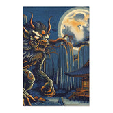 Japanese Folklore Yokai Area Rug Moonlit Landscape Design