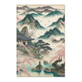 Japanese Silk Area Rug with Misty Mountains and Cherry